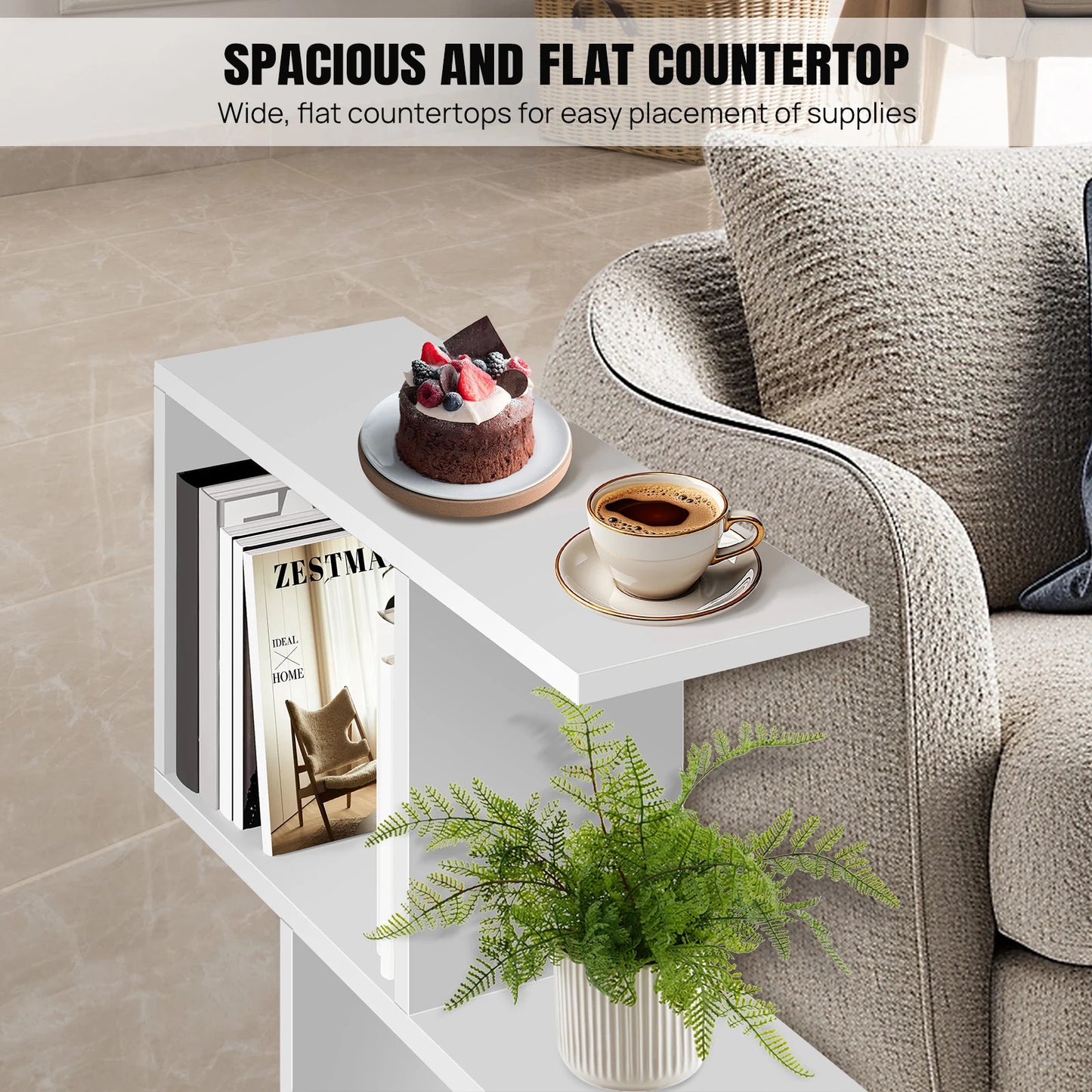 2 Tier Storage End Side Table S Shape Sofa Side Table Narrow Side Table Modern End Table for Living Room,Bedroom,Office