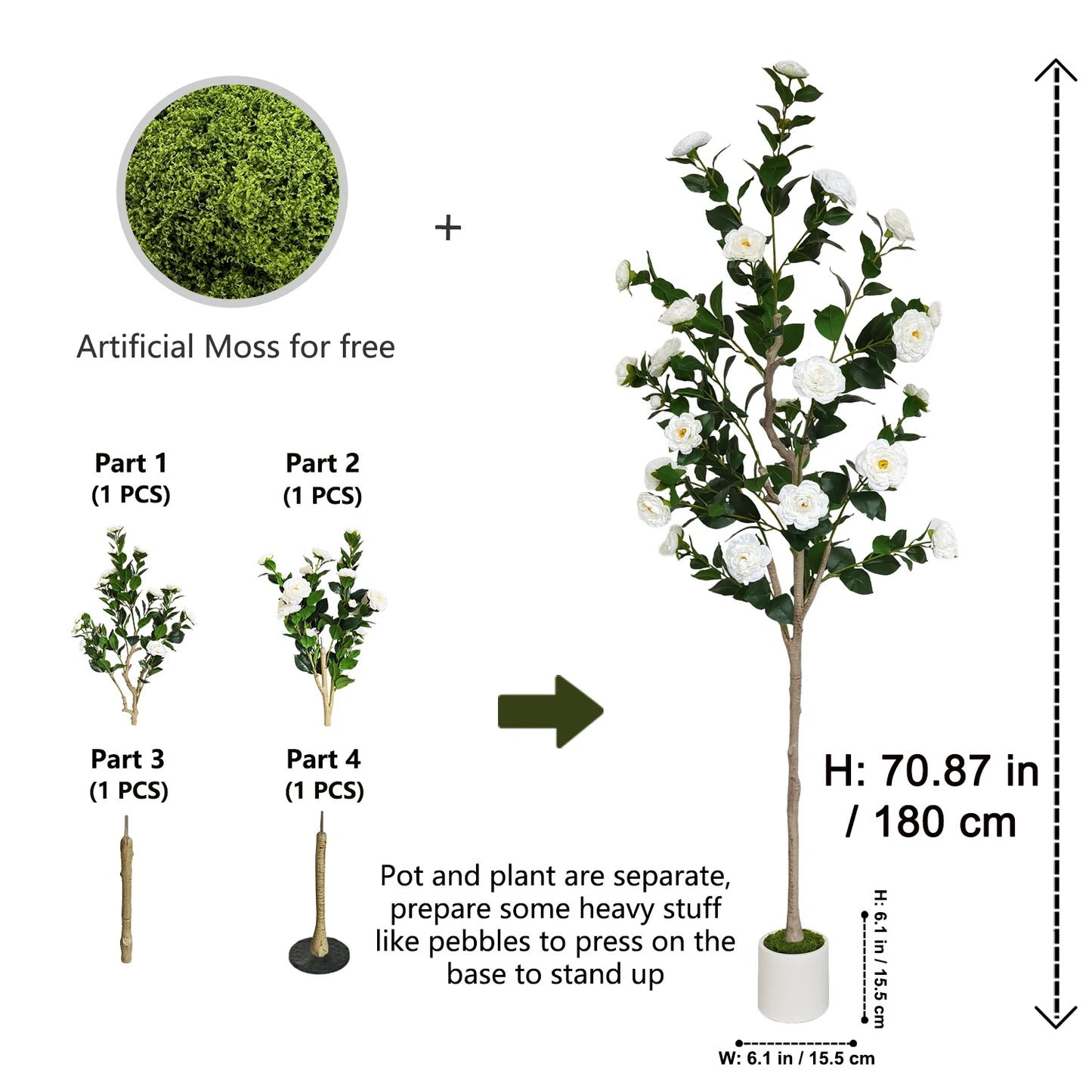 125-195CM New Artificial Camellia Tree with Plastic Pot indoor fake plant for home Living Room Office Garden Wedding Party