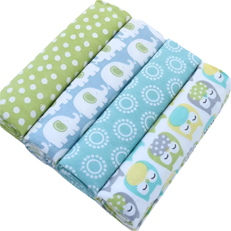 Hemasa 4pcs/pack 100% Cotton Flannel Diapers Supersoft Receiving Baby Blanket Newborn Wrap 76x76cm Baby Bedsheet Print Blanket Swaddle