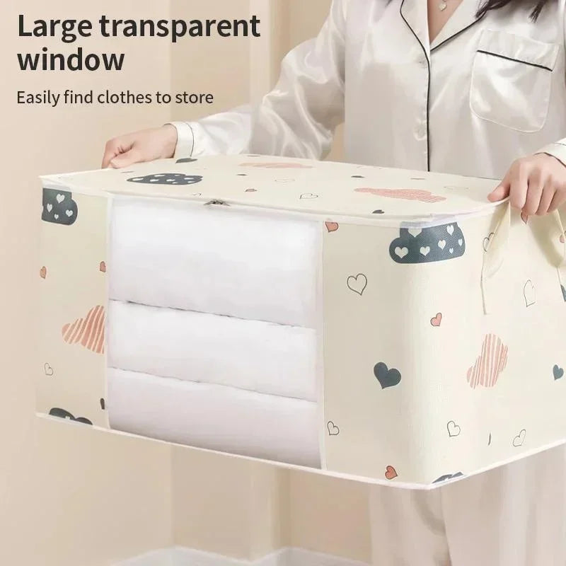 1/2pcs Large/Small Quilt Clothes Storage Bag 50/75L Capacity Moisture Dust Proof Proof Organizer Foldable With Sturdy Zipper