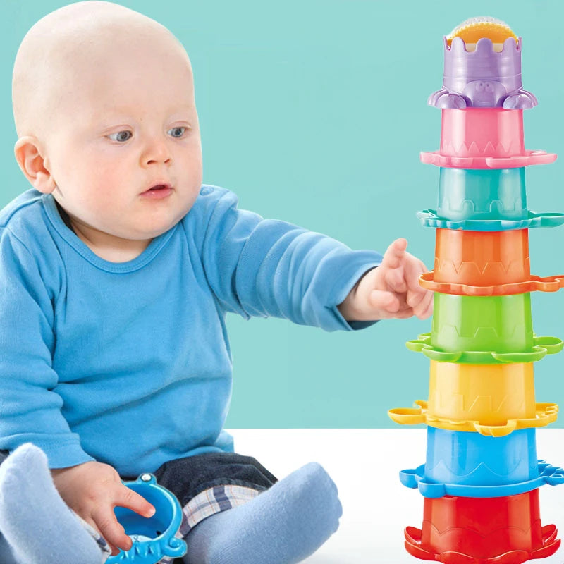 Hemas aStacking Cup Bath Toys for Kids Colorful Folding Boat Shape Tower Early Educational Baby Toys Swimming Pool Beach Toys Gifts