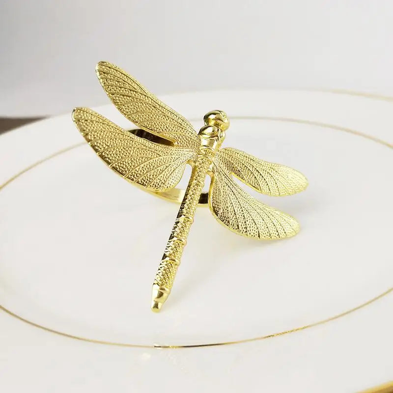 Hemasa 6 Pcs Wedding Napkin Holders Dragonfly Napkin Rings For Wedding Decoration Supplies Paper Ring Table Decoration Gold Silver 30P