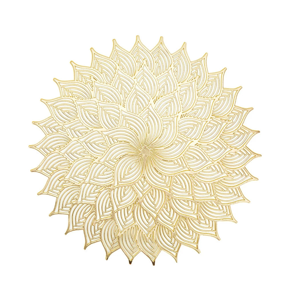 Hemasa Set of 6 Gold Sunflower Coasters PVC Hollowed-Out Placemats - Available in 2 colours