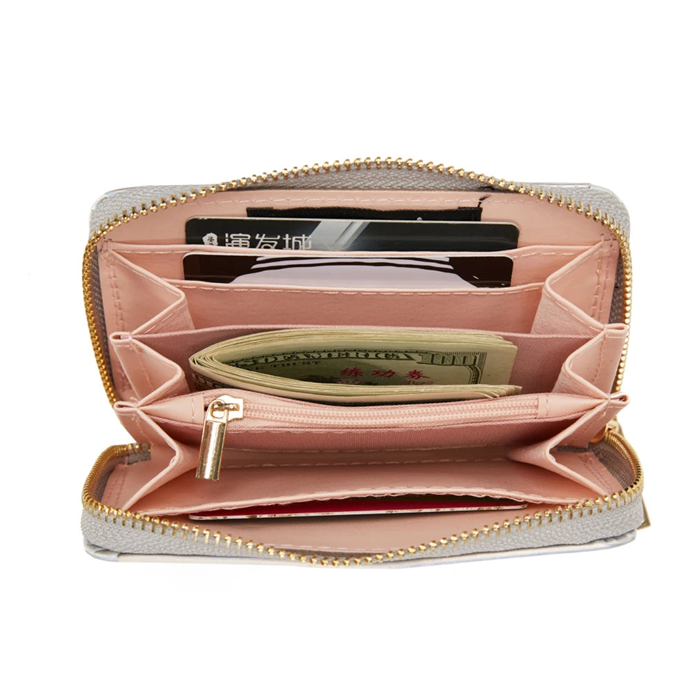 Heamsa  Pu Leather Card Holder /laser Clutch Bag/ Short Size Money Clip Bow Coin Purse for Girls