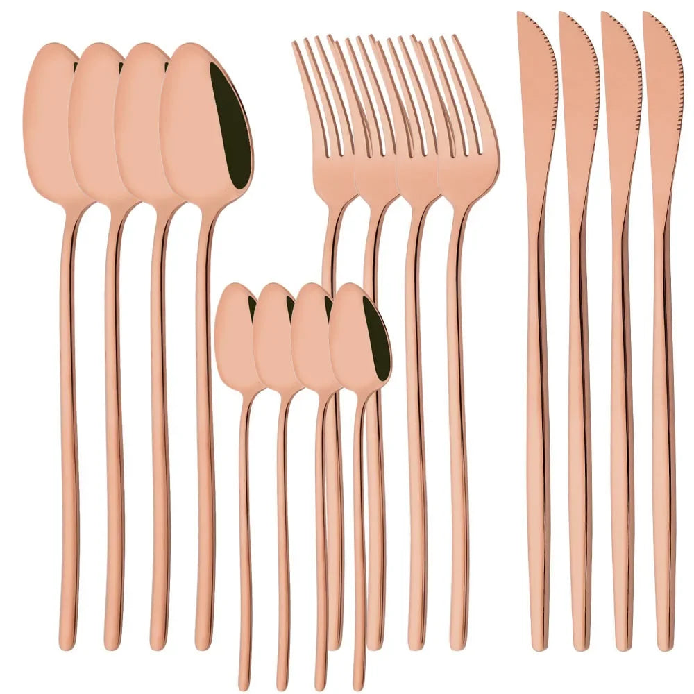 Hemasa 16Pcs Gold Dinnerware Stainless Steel Cutlery Set Knife Fork Tea Spoon Dinner Flatware Set Kitchen Silverware Tableware