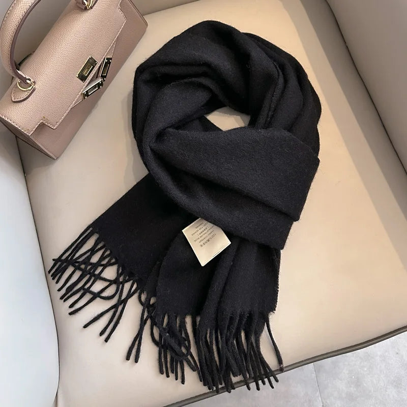 China Red Pure Wool Scarf Women's Autumn and Winter Warm Mother Scarf Light Luxury High-end Fringed Shawl