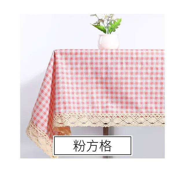 Tablecloth, Washable Cotton Linen Fabric Tassel Table Cloth Dust-Proof Embroidery Table Cover for Kitchen Dinning Farmhouse