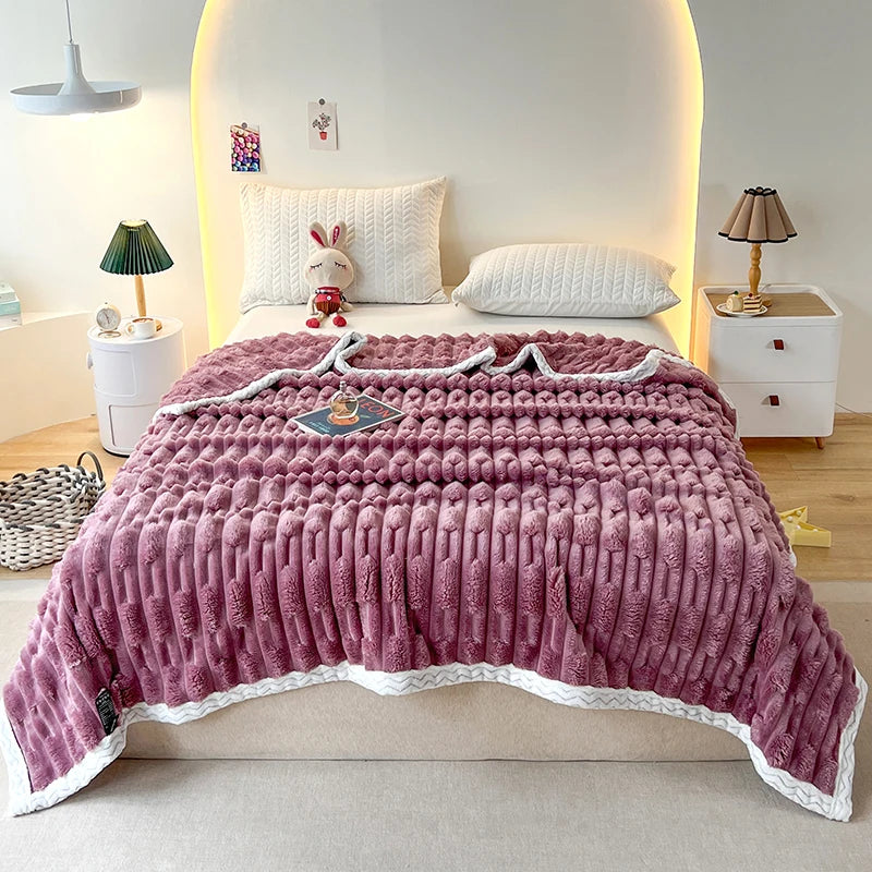 Stripped Blanket for Bed Thermal Blanket King Size Sherpa Fleece Throw Blanket for Couch Sofa Bedroom Soft Warm Blanket