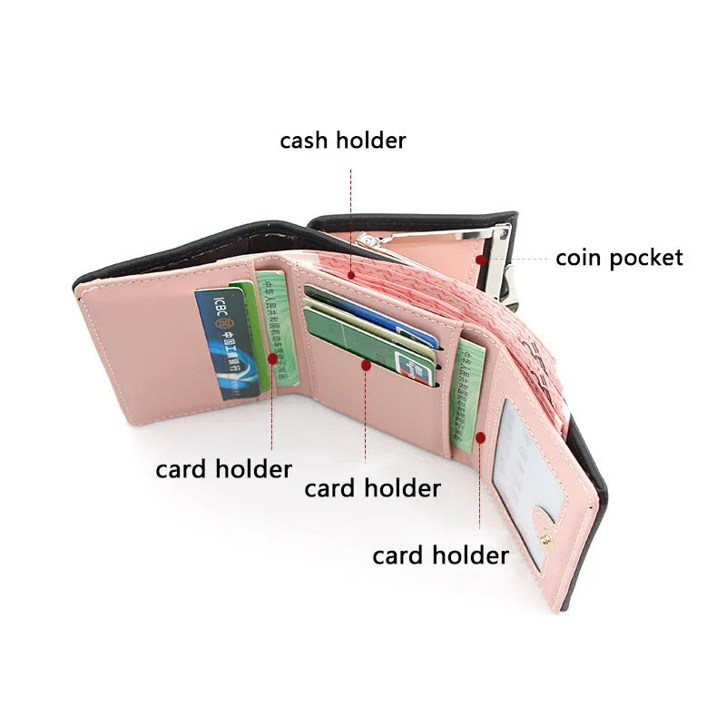2024 New Short Women Wallets Cute Coin Pocket Card Holder Small Female Purse Kpop Photo Holder Name Engraved Wallet For Girls
