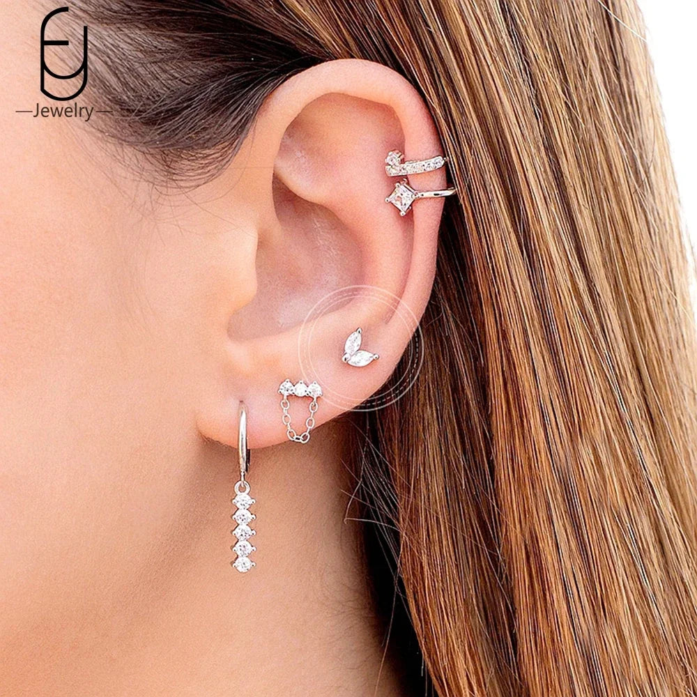 Hemasa 925 Sterling Silver Ear Buckles Fashion Hoop Earrings /White Crystal Luxury Women's Earrings Wedding Women's Jewelry Premium Gift