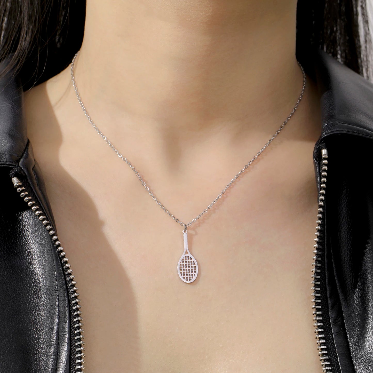 Unift Beach Tennis Racket Necklaces for Sport Girl Stainless Steel Neck Chain Choker Tennis Player Jewelry Women Accessories