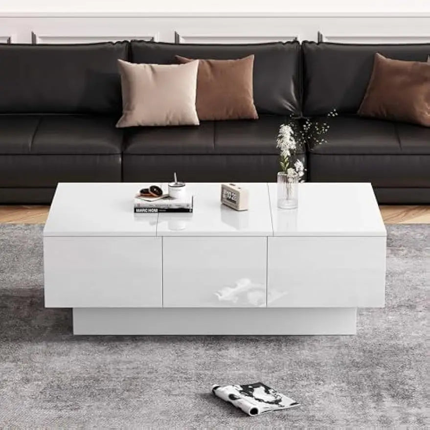 Coffee table, wooden center table Coffee table with 2 drawers and 2 large storage spaces for home office , living room