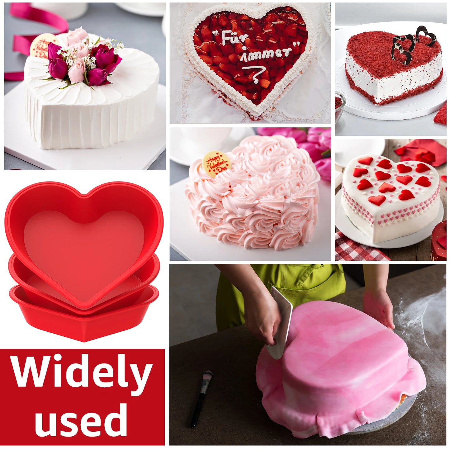 Tejesa 3Pcs Heart Shape Cake Pans 10 Inch Silicone Cake Molds BPA Free Cake Baking Tray Reusable Cake Baking Pans Nonstick Cheesecake