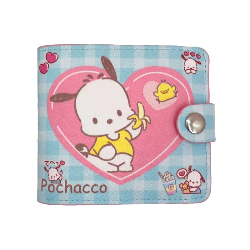 Tejesa New Hello Kitty Cinnamoroll My Melody Kuromi Pu Casual Money Bag Coin Purse Card package Wallet With Button ﻿Girl Christmas gift