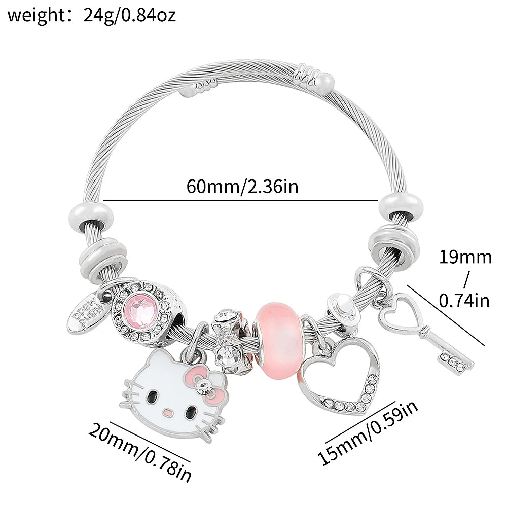 Sanrio Cartoon Charms Bracelets Kawaii Hello Kitty Beads Pendant Hand Chains Cute Bangle Jewelry Accessories Gifts for Girls