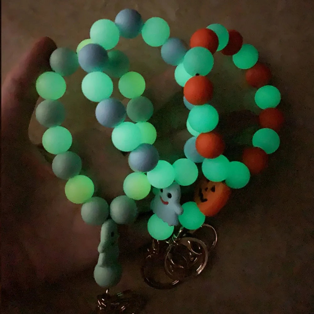 Pumpkin Luminous Ghost Keychain Silicone Fluorescent Halloween Ghost Pendant Lobster Buckle Ornaments Beads Keyring Party