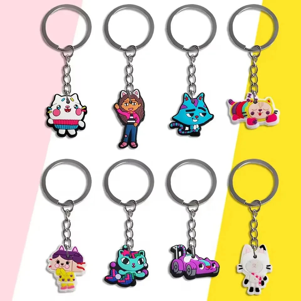 Gabby Dollhouse Cats Birthday Party Gifts Keychain Stickers Snap Bracelet Reusable Straws Gift Bags Carnival Gabby Party Favors