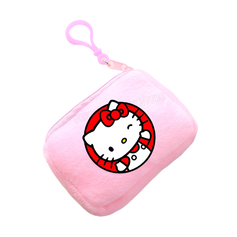 Hemasa  Hello Kitty Mini Plush Coin Purse  / Pink Canvas Square Storage Bag Key Case Handbag Kids Girls Birthday Gifts