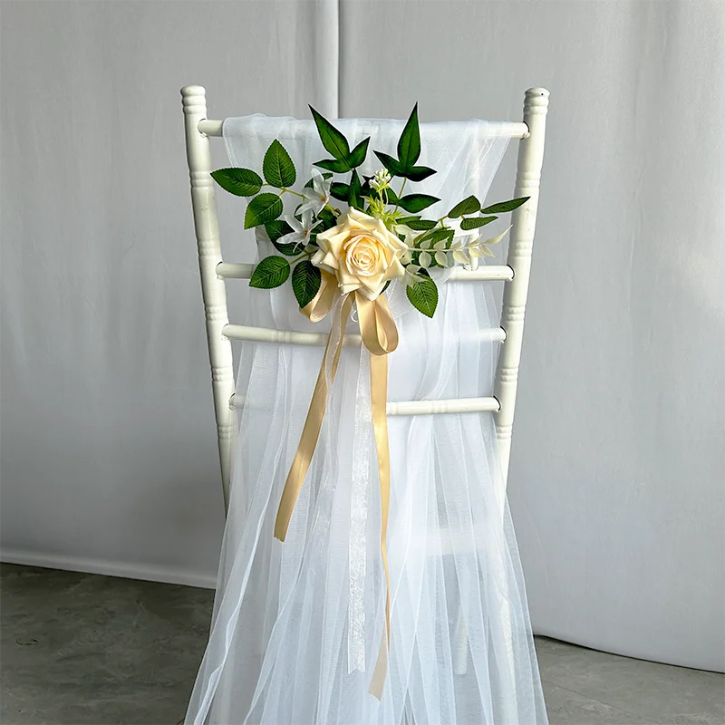 YeeNanee 8pcs Wedding Chair Decoration Flowers Artificial Rose Eucalyptus Pew Flowers for Wedding Ceremony Aisle Church Decor