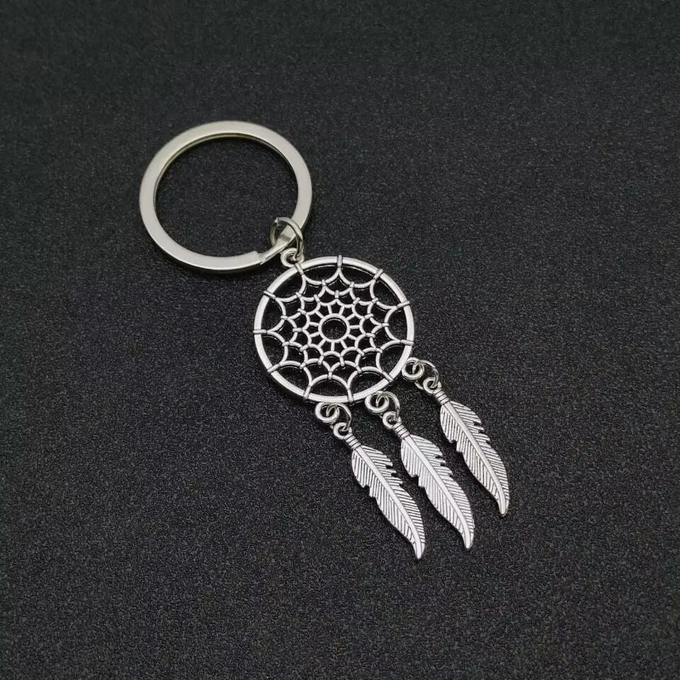 Dream Chaser Keychain Tassel Feather Pendant Keyring Beads Royal Blue Black Beads Charm Retro Car Key Chain Dream Chaser Gift