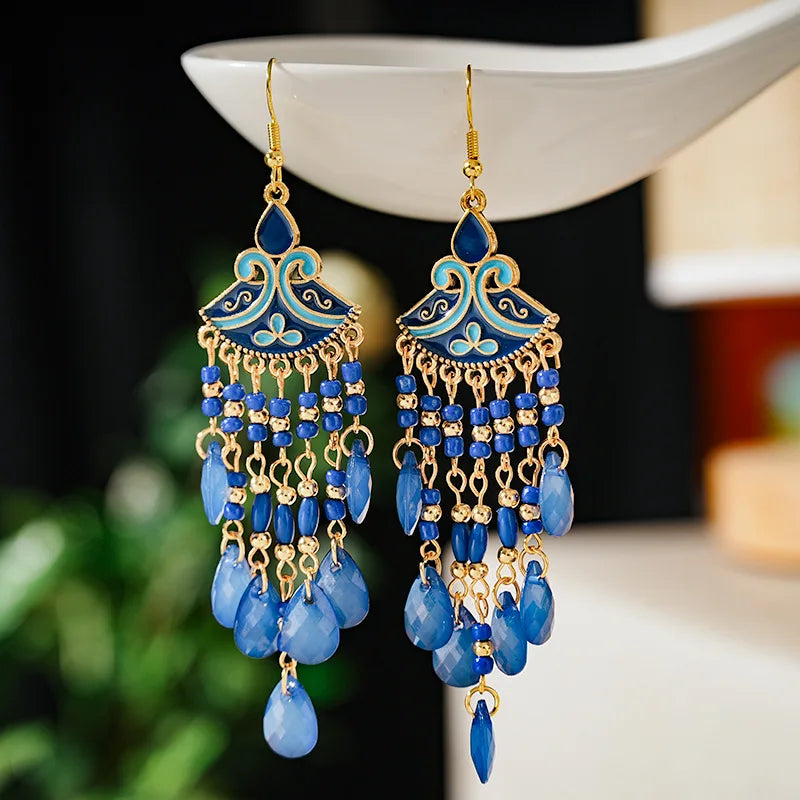 Hemasa Bohemian Waterdrop Dangle Drop Tassel Earrings For Women Beaded Handmade Ethnic Vintage Female Jewelry Earrings Gift