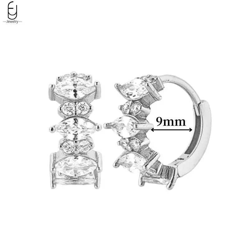 Hemasa 925 Sterling Silver Ear Buckles Fashion Hoop Earrings /White Crystal Luxury Women's Earrings Wedding Women's Jewelry Premium Gift