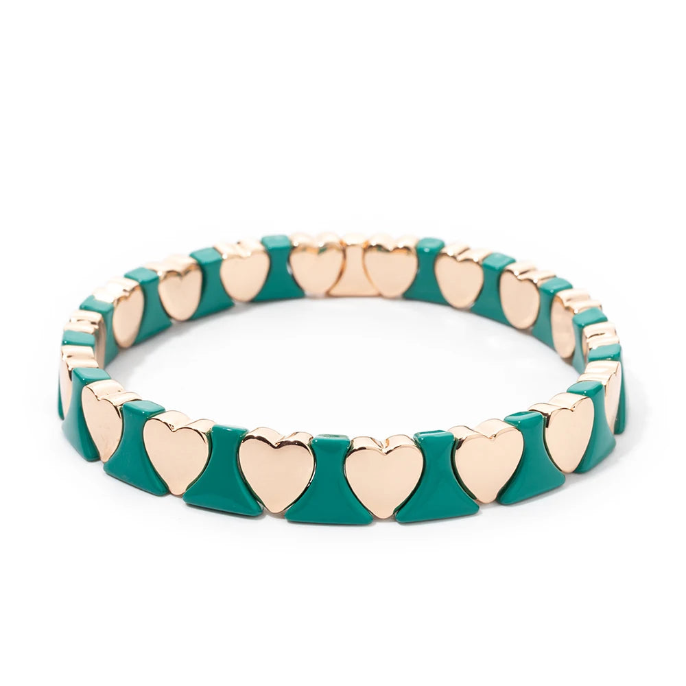 Tejesa Gold Color Heart Shape Bracelets / Elastic Love Bangle For Women Couple Jewelry