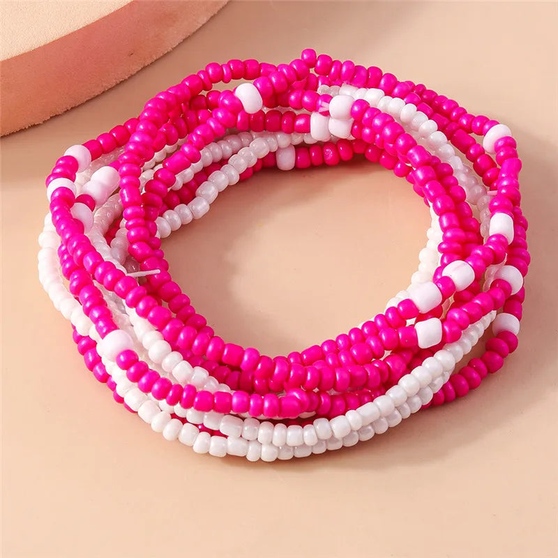 Bohemia Multilayer Colorful Beaded Bracelets Set For Women Heart Shell Flower Butterfly Charms Bracelet Summer Jewelry Gifts