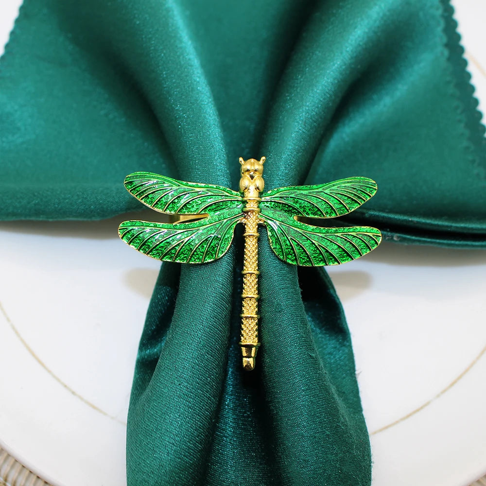Hemasa 6Pcs Silver Napkin Rings/ Metal Dragonfly Napkin Holders for Table Decor
