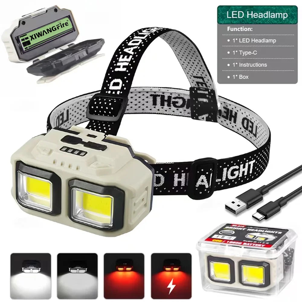 Hemasa Powerful LED Induction Headlamp USB Rechargeable Lamp with 4 Lighting Modes Outdoor Waterproof Camping Fishing Mining Headlight