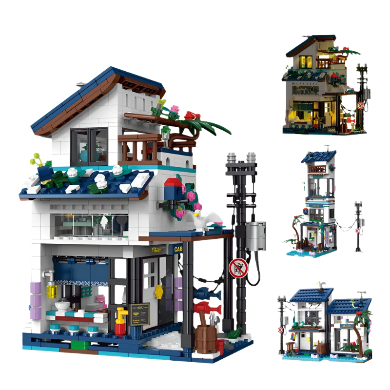 Hemasa ity Street View 3 in 1 Beach House Building Blocks Creative Desktop Decoration ToyFor Birthday Gift