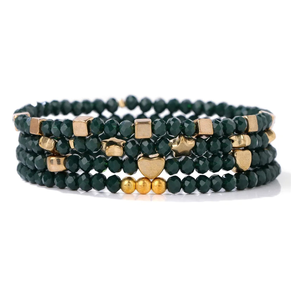 4pcs/set Faceted Crystal Beads Bracelet Colorful Round Shiny Glass Beaded Charm Braclets for Women Men Couples Jewelry Gift