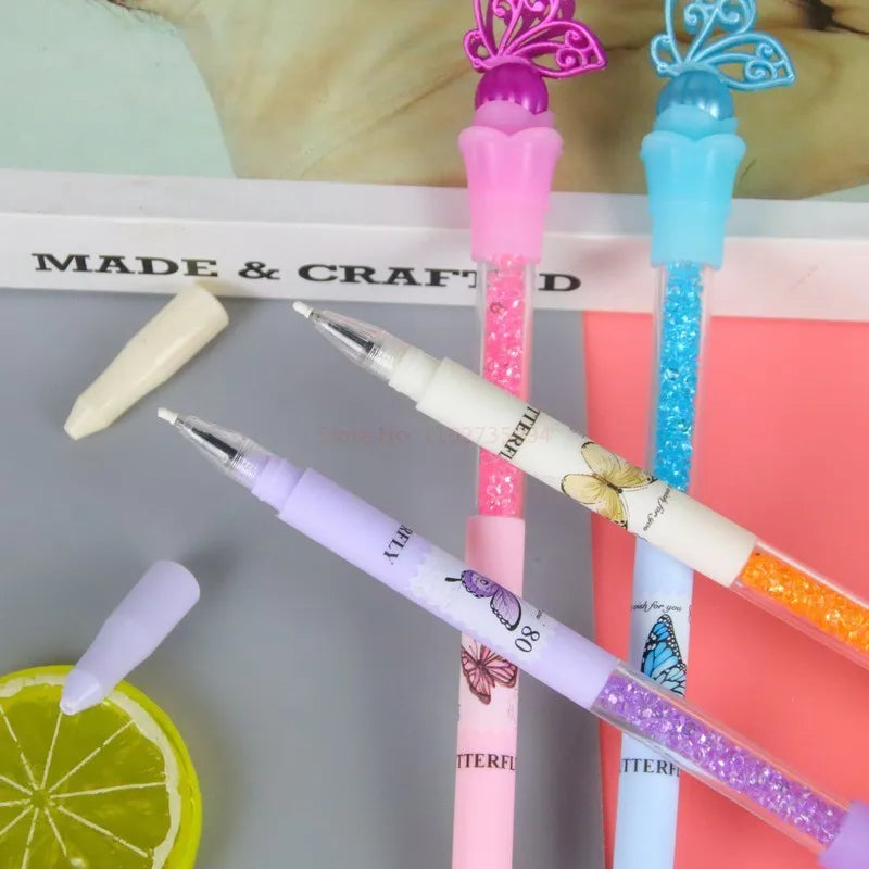 Hemasa Butterfly Sequins Quicksand Gel Pen  Fairy Pen Cute Cartoon Quicksand Gel Pen Student Stationery Gift