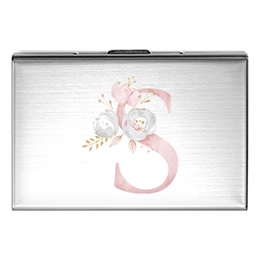 Tejesa Metal Business Card Holder - Slim Pocket Business Card Case for Unisex /Stainless Steel IC Cards /Pink Flower Print Series