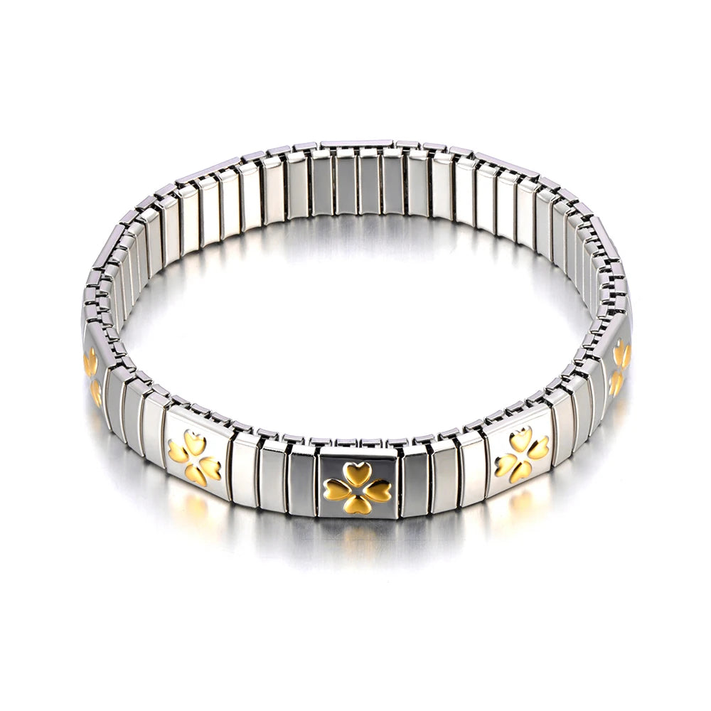 Tejesa Gold Plated Stainless Steel Elasticity Chain Bracelet with Simulated Pearl Heart Design (Color 4)