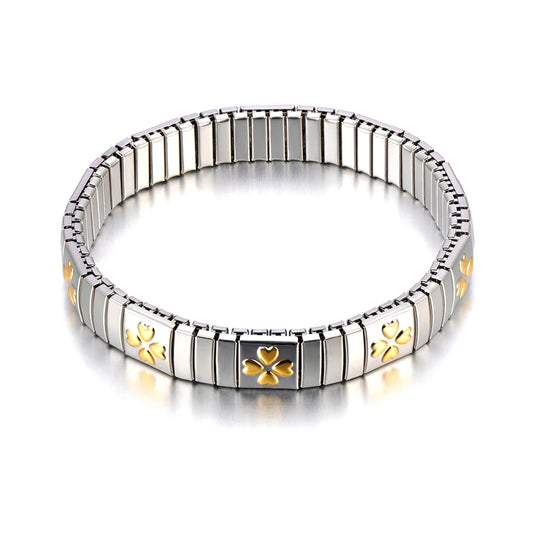 Tejesa Gold Plated Stainless Steel Elasticity Chain Bracelet with Simulated Pearl Heart Design (Color 4)