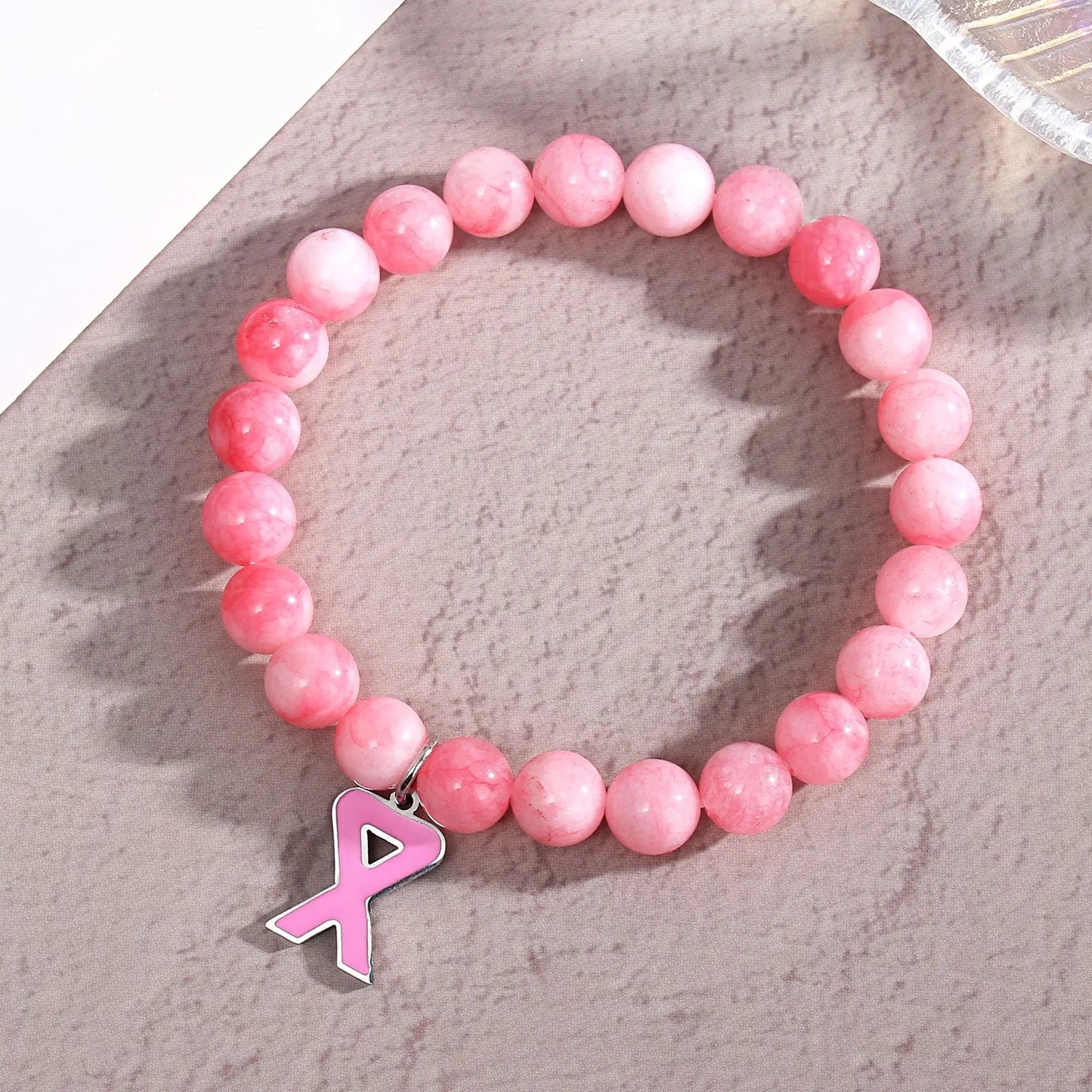 Pink Ribbon Charms Bracelets Natural Stone Beads Bracelets for Women Breast Cancers Awareness  Jewelry