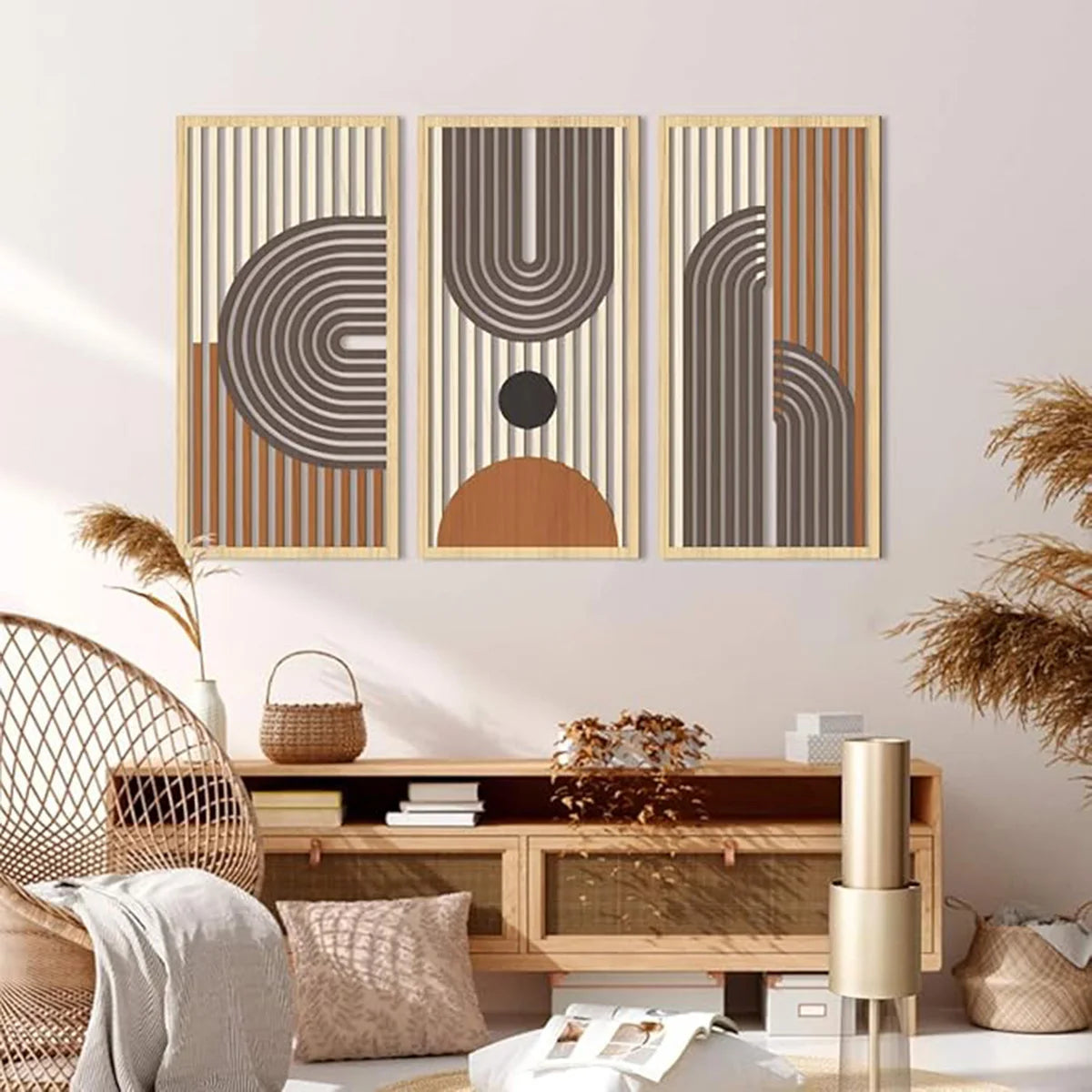 Hemasa 3pcs Bohemian Style Hollow Wooden Wall Art /Geometry Decorative Pieces for Bedroom /Living Room /Dining Room