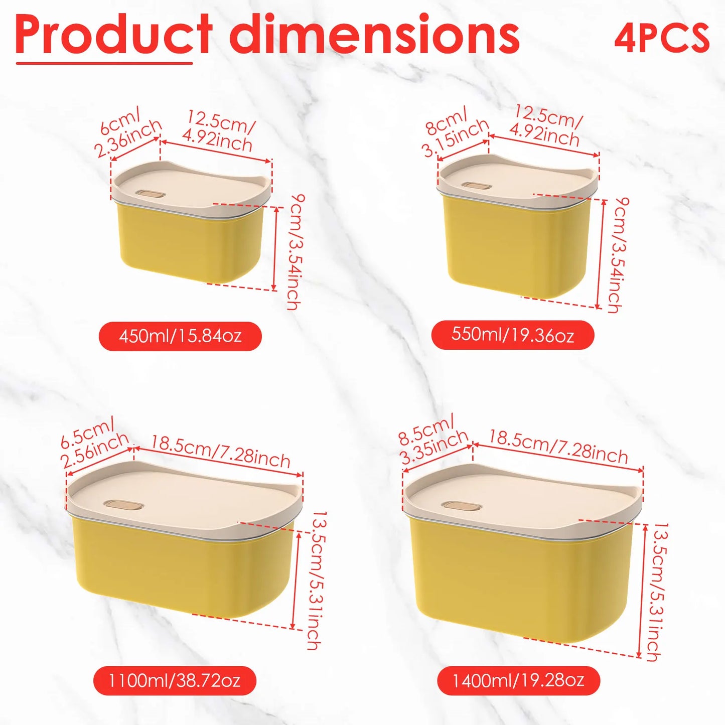 4Pcs Lunch Box Stainless Steel Bento Box Leakproof Pickle Boxes with Lid Refrigerator Food Container for Students Office Workers