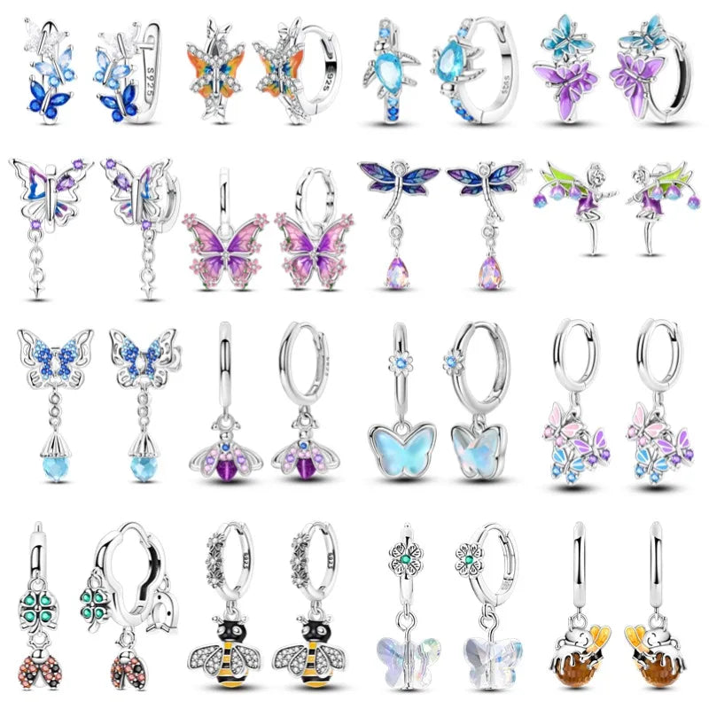 2025 Women's Earrings 925 Silver Butterfly Series Luxury Jewelry CZ Color Party Anniversary Gift