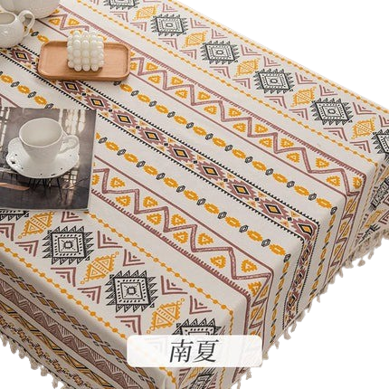 Hemasa Cotton Linen Tablecloth Waterproof Anti-Scalding Table Mat Tassel Tablecloth