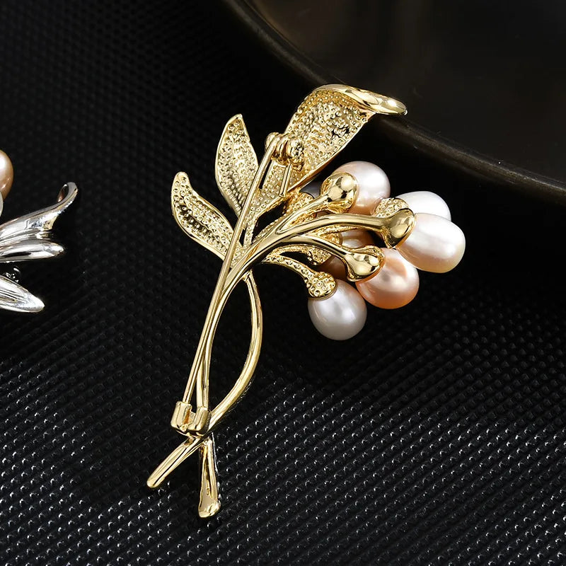 New natural freshwater pearl color bouquet brooch corsage anti-leak buckle