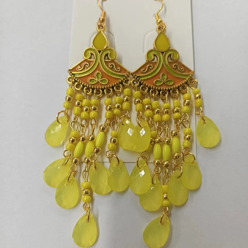 Hemasa Bohemian Waterdrop Dangle Drop Tassel Earrings For Women Beaded Handmade Ethnic Vintage Female Jewelry Earrings Gift