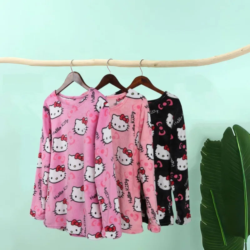 Hemasa  Hello Kitty  Loungewear Set Loose Flannel Ladies Pajama Pants  for Girls