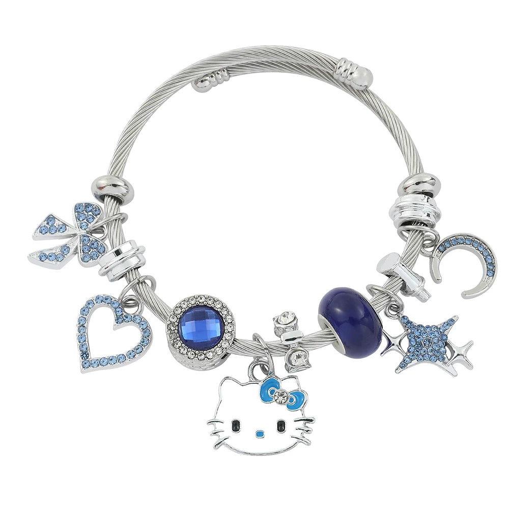 Sanrio Cartoon Charms Bracelets Kawaii Hello Kitty Beads Pendant Hand Chains Cute Bangle Jewelry Accessories Gifts for Girls