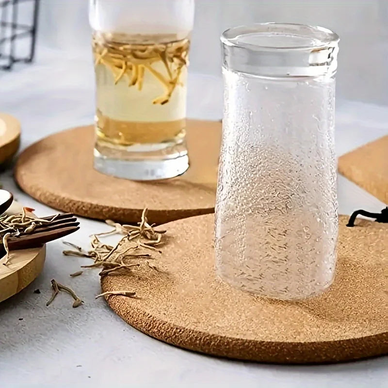 Hemasa 4Pcs Kitchen Heating Pads Cork Trivet Sets/ Heat Resistant Thick Cork Coasters Hot Dishes Table Mat Round Cork Coasters