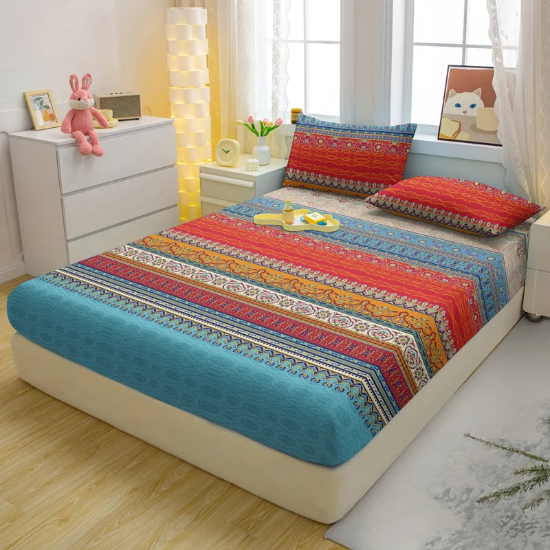 1 Simple Modern Striped Printed Matte Fitted Sheet, Bedroom Printed Bed Cover, Bedding (Excluding Pillowcases)