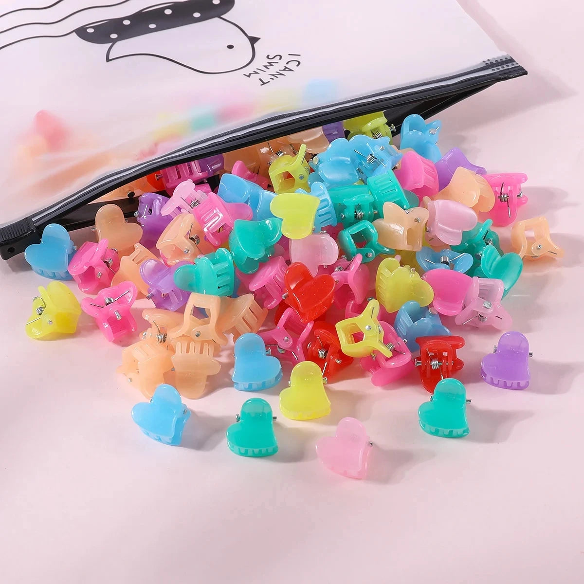50pcs Girls Small Hair Claw Clips Colorful Plastic Clips Hairpin Flower Heart Mini Multi-Shape Hair Claw Kids Hair Accessories