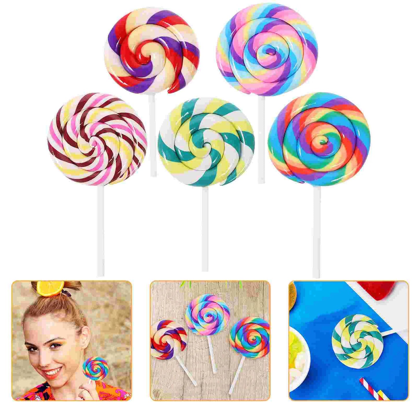 Clay Lollipops Craft Large Lollipop Props Simulation Lollipop Swirl Lollipop Suckers Party Favors Colorful Lollipop Charm