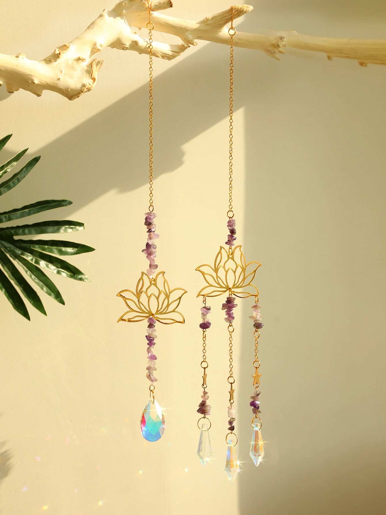 Hemasa 2Pcs Crystal Sun Catcher Lotus Pink Purple Hanging Decor